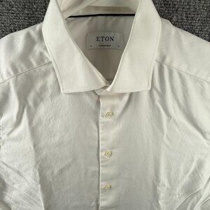 Eton Cotton 16 White Textured Twill Business Shirt Solid Elegant Long Sleeve Men